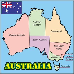 Clip Art: Australia Map Color Labeled