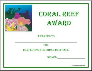Certificate: Coral Reef Award
