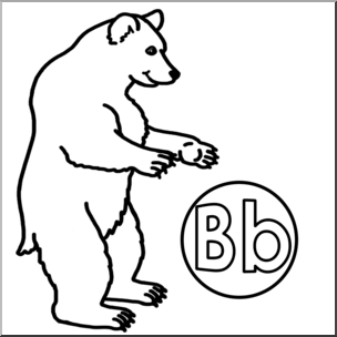 Clip Art: Alphabet Animals: B – Bear Bounces a Ball (B&W) – Abcteach