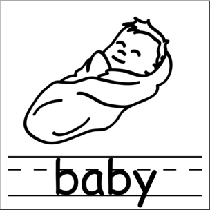 Clip Art: Basic Words: Baby B&W Labeled