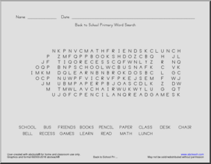 Word Search: Back to School (prim)