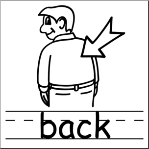 Clip Art: Basic Words: Back B&W Labeled