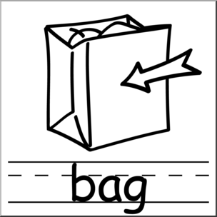 Clip Art: Basic Words: Bag B&W Labeled