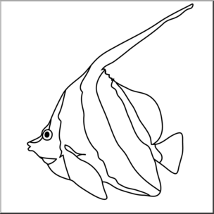 Clip Art: Fish: Banner Angelfish B&W
