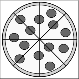 Clip Art: Basic Shapes: Pepperoni Pizza Grayscale