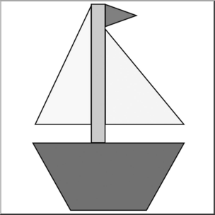 Clip Art: Basic Shapes: Sailboat Grayscale