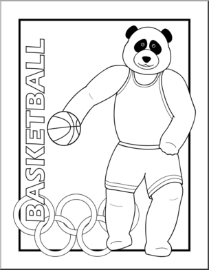Clip Art: Cartoon Olympics: Panda Basketball B&W
