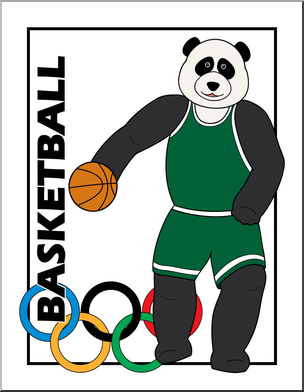 Clip Art: Cartoon Olympics: Panda Basketball Color