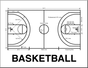 Clip Art: Playing Fields: Basketball Court B&W