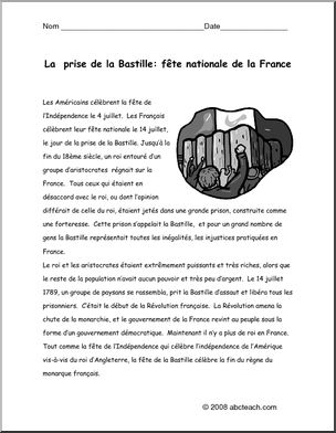 French:  ComprÃˆhension de lecture n/bÃ³la Prise de la Bastille, fÃte nationale de la France