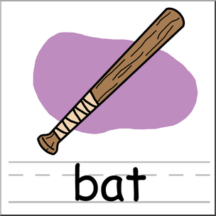 Clip Art: Basic Words: Bat Color Labeled