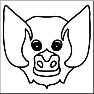 Clip Art: Cartoon Animal Faces: Bat B&W – Abcteach