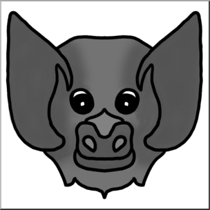 Clip Art: Cartoon Animal Faces: Bat Grayscale