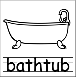 Clip Art: Basic Words: Bathtub B&W Labeled