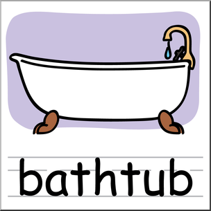 Clip Art: Basic Words: Bathtub Color Labeled