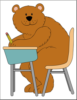 Clip Art: Cartoon Bear Sitting at Desk Color