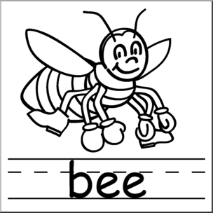 Clip Art: Basic Words: Bee B&W Labeled