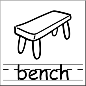 Clip Art: Basic Words: Bench B&W Labeled