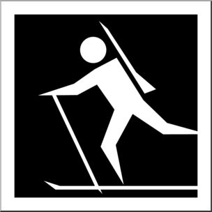 Clip Art: Winter Olympics Event Icon: Biathlon B&W