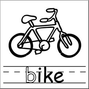 Clip Art: Basic Words: -ike Phonics: Bike B&W