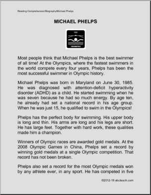 Biography: Michael Phelps Olympic Swimmer (Grades 3 & 4)