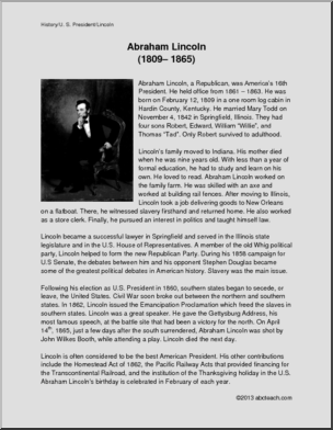 Biography: . President Abraham Lincoln (upper elem/middle) – Abcteach