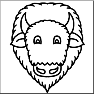 Clip Art: Cartoon Animal Faces: Bison B&W