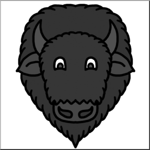 Clip Art: Cartoon Animal Faces: Bison Grayscale