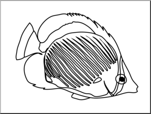 Clip Art: Fish: Blackback Butterflyfish B&W