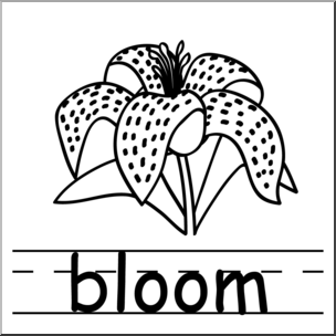 Clip Art: Basic Words: Bloom B&W Labeled
