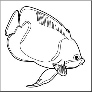 Clip Art: Fish: Bluegirdled Angelfish B&W