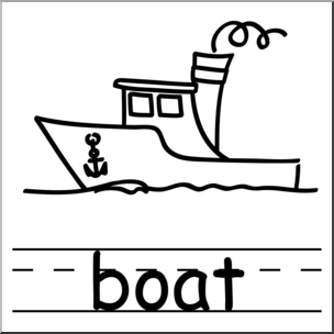 Clip Art: Basic Words: Boat B&W Labeled