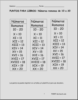 Spanish: MatemÂ·ticas – NË™meros Romanos de 10 a 20 (elementaria)