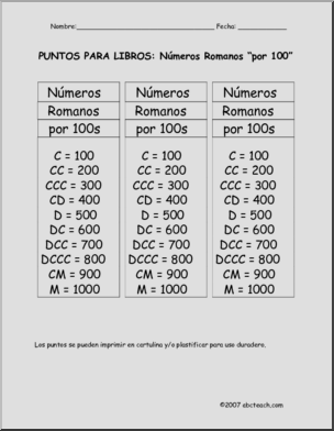 Spanish: MatemÂ·ticas – NË™meros Romanos por 100 (elementaria)