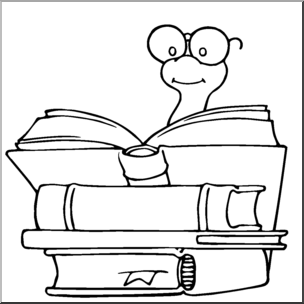 Clip Art: Cartoon Bookworm 1 B&W – Abcteach