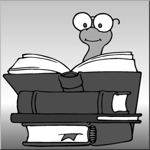 Clip Art: Cartoon Bookworm 1 Grayscale