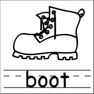 Clip Art: Basic Words: Boot B&W Labeled