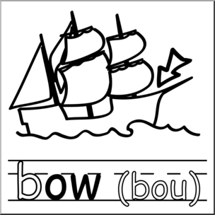Clip Art: Basic Words: -ow Phonics: Bow 2 B&W