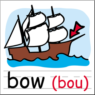 Clip Art: Basic Words: Bow 2 Color Labeled