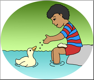Clip Art: Kids: Boy Feeding Duck Color