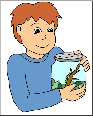 Clip Art: Kids: Boy with Caterpillar Color
