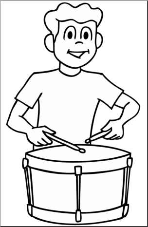 Clip Art: Boy Playing Drum B&W