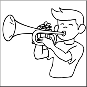 Clip Art: Boy Playing Trumpet B&W