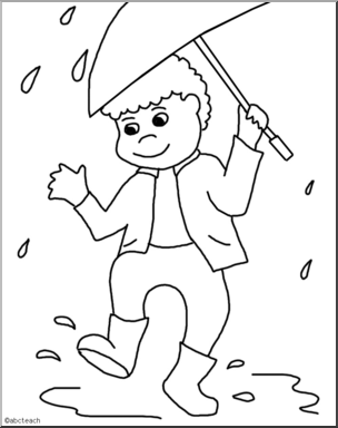 Clip Art: Kids: Boy w/ Umbrella B&W