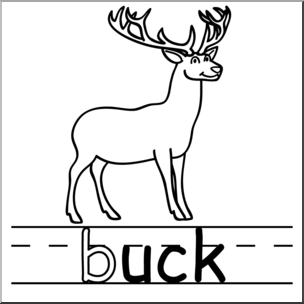 Clip Art: Basic Words: -uck Phonics: Buck B&W