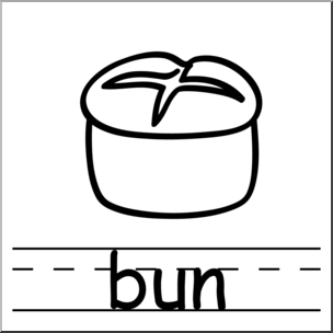 Clip Art: Basic Words: Bun B&W Labeled