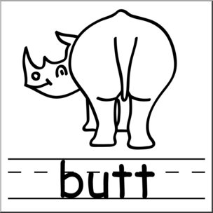 Clip Art: Basic Words: Butt B&W Labeled