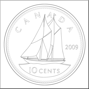 Clip Art: Canadian Money: Dime B&W