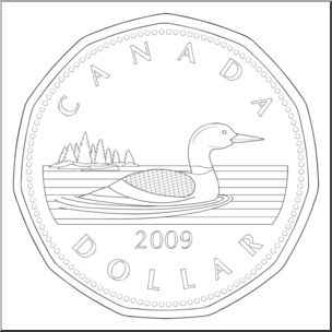 Clip Art: Canadian Money: Dollar B&W