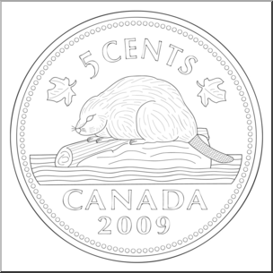 Clip Art: Canadian Money: Nickel B&W